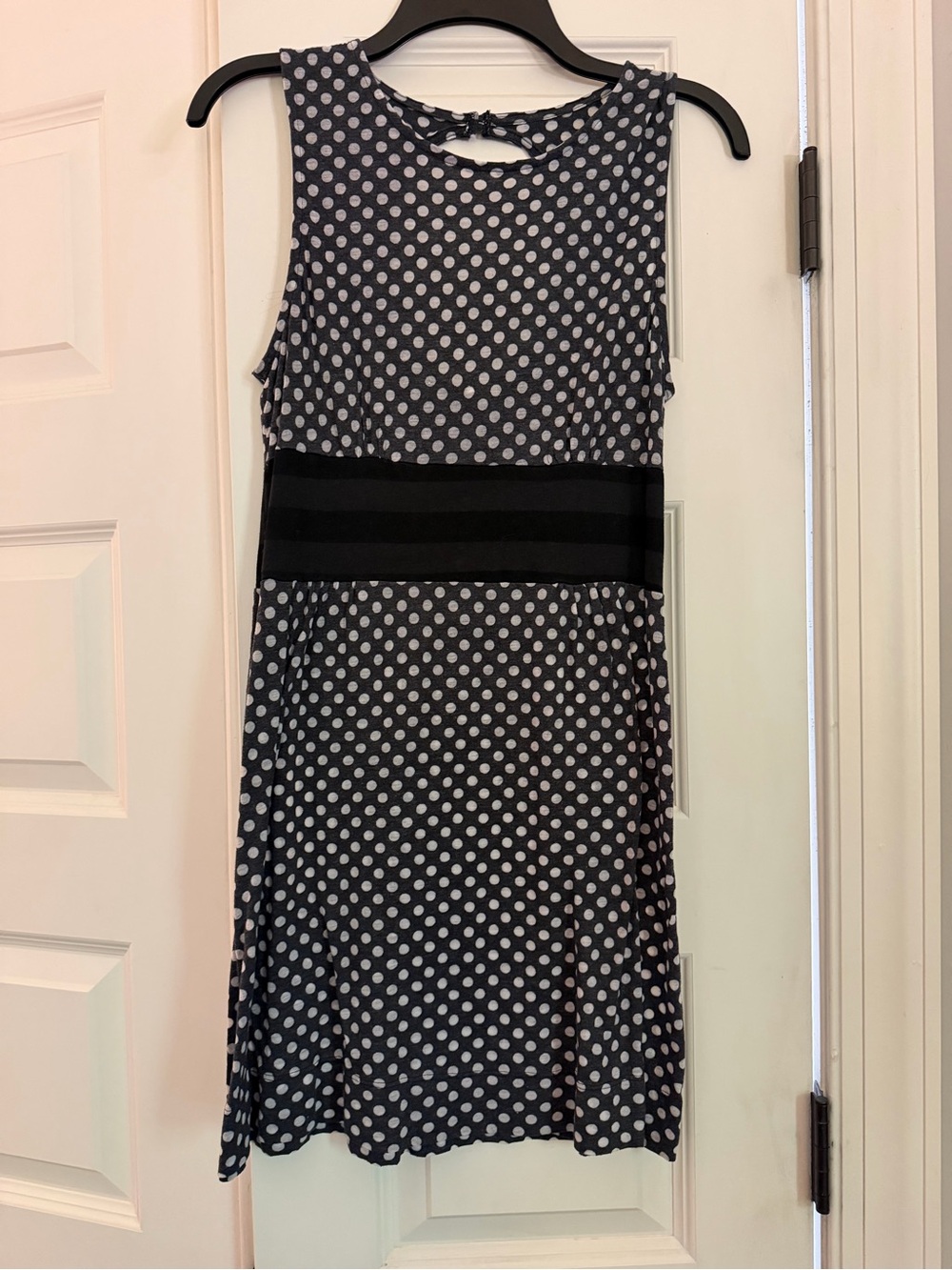 Vintage Free People Black Polka Dot Sleeveless Dress with Black Waistband